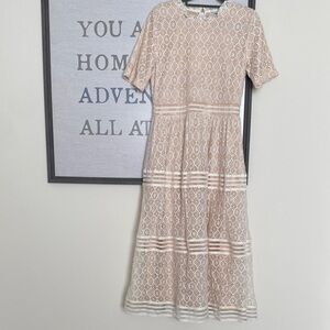 Polagram Cream Lace Midi Dress